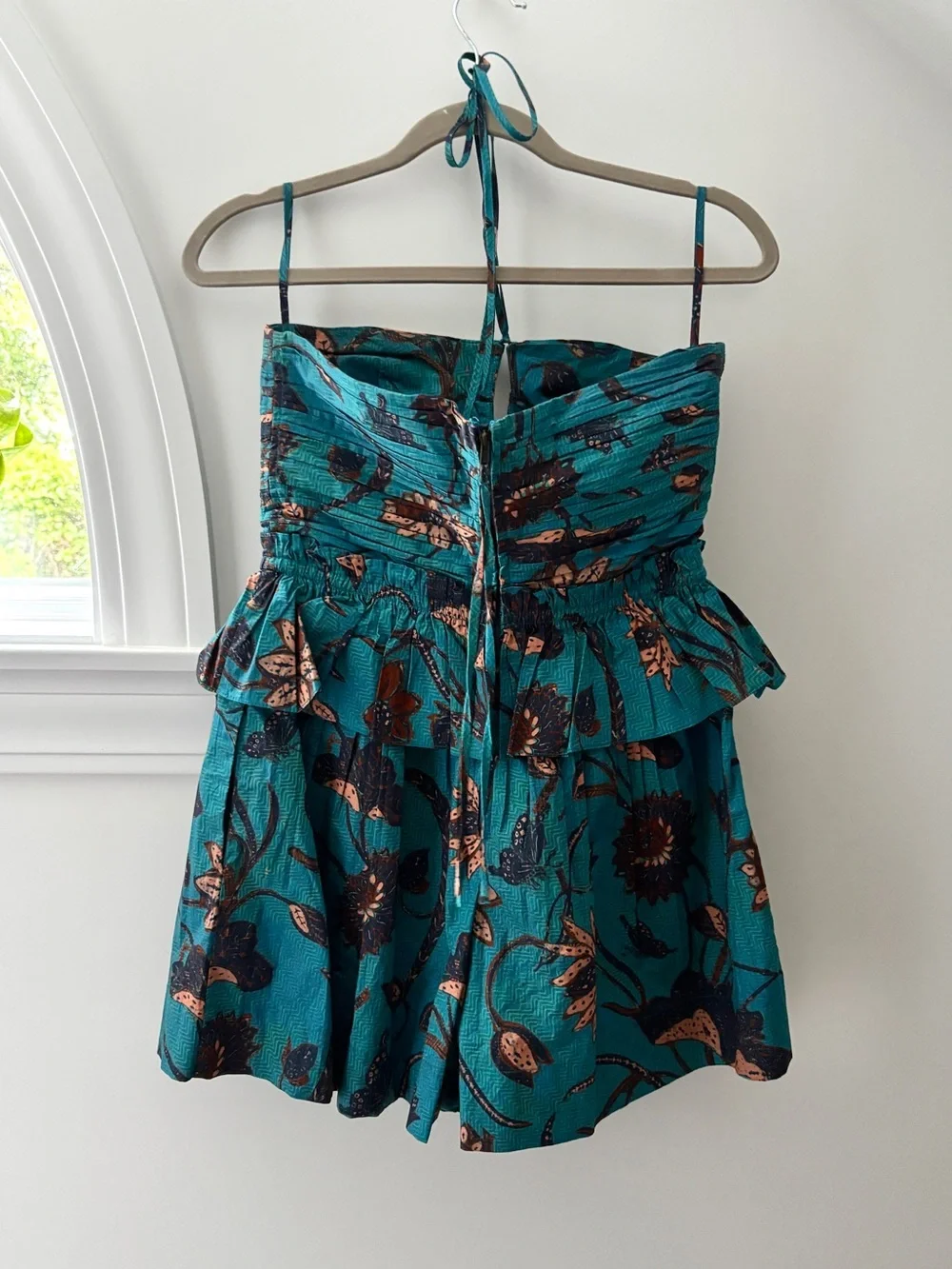 Ulla Johnson Isidro Romper Playsuit 6 Lagoon Teal Floral Print Resort Luxury